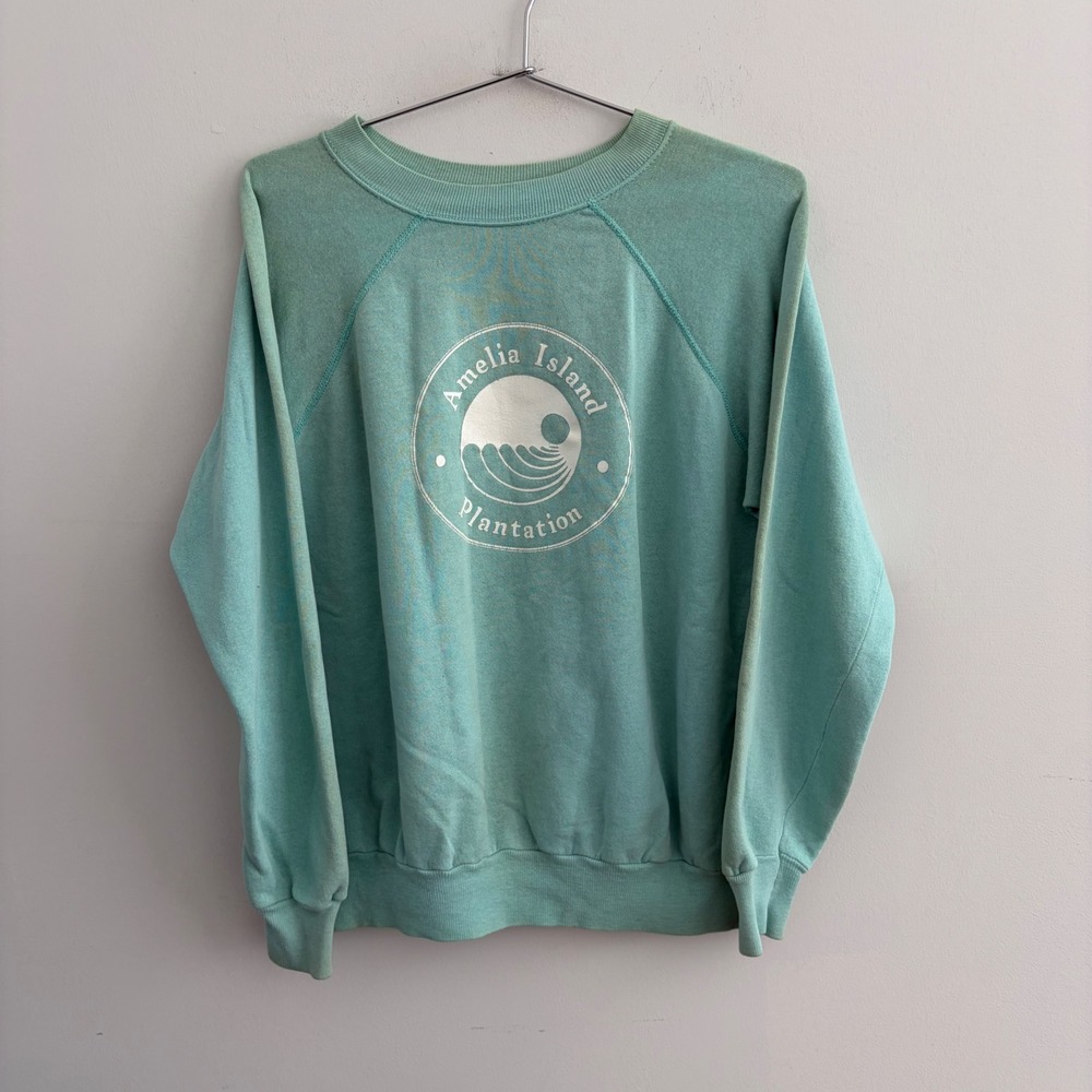 Amelia Island Plantation Vintage Raglan Sweatshirt Teal Blue